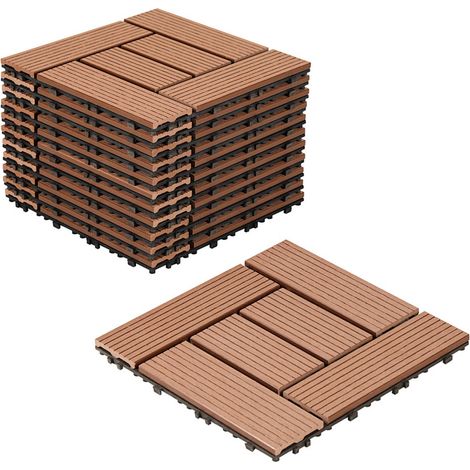 Randaco 22pcs Dalle de terrasse 2m² Dalle clipsable 30x30cm Revêtement de sol extérieur terrasse jardin Marron