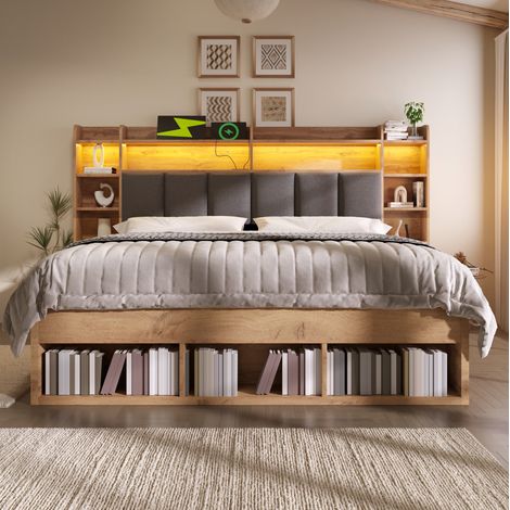 Bett Doppelbett 160x200 Stauraum LED Eiche HAVRYA (1/5)