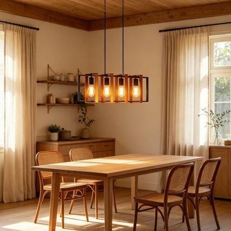 Lámpara colgante 80x21x90-130 cm acero/madera negro-nogal, 4 luces – MEUBLIV (1/5)