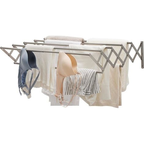 BelleRise - Étendoir à linge pliable mural, porte-serviettes rétractable, porte-serviettes de salle de bain, séchoir à linge extensible (1/5)