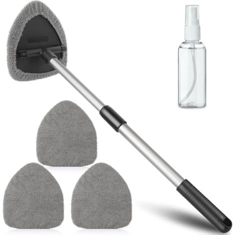 Nettoyage Voiture, Extensible de Brosse Nettoyage Voiture, Kit Nettoyage Voiture avec Poignée Pivotante à 180 ° et 4 Tampons Lavables, Nettoyant à Manche Télescopique 33-48.5cm (1/4)