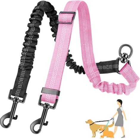 2 laisse pour chien, réglable 45-65cm, nylon robuste, boucle rotative 360°, anti-enchevêtrement, pour petit moyen grand chien