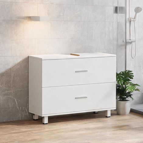 Meuble sous vasque blanc 2 tiroirs 80 cm à poser au sol en bois (1/5)