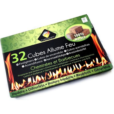 Cubes allume-feu pour cheminées  Barbecues feux de camp fours à bois poêle - Quantité x 1 - 32 cubes allume-feu (1/5)