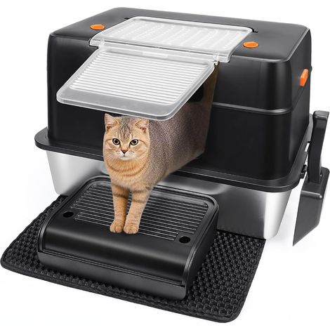 Stainless Steel Cat Litter with Lid, XL Size, Easy Clean Odor (1/5)