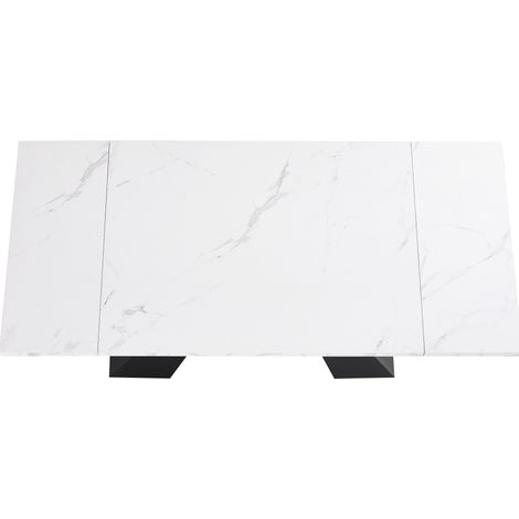 5-teiliges Esszimmer-Set, ausziehbarer Tisch 99-159 x 74 x 77 cm, weiß, mit 4 Samtstühlen (1/5)