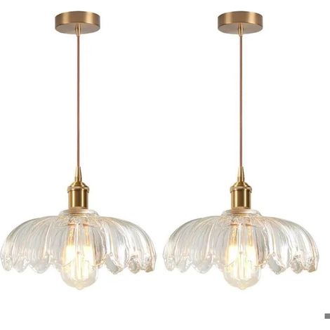 2x Lustre Moderne en Verre,Suspension Vintage Abat-jour Design Fleurs Transparente E27 Lampe de Plafond Style Nordique,25cm (1/5)