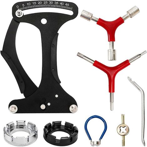 Kit de 8 outils de réparation pour tensiomètre de rayons de vélo, avec indicateur de tension et clé de réglage. (1/5)