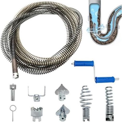 5M Profi-Rohrreiniger – 12 mm Durchmesser Rohrreinigungsspirale mit 8 Aufsätzen für Spülbecken, Waschbecken, Duschen und Toiletten (1/5)