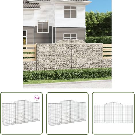 The Living Store Paniers à gabions arqués 17 pcs 300x50x140/160 cm fer galvanisé - Panier Gabion - Mur Gabion - Clôture Gabion - Décoration Jardin - Barrière Jardin (1/5)