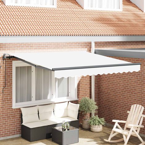 Einziehbare Markise Weiß 350 x 250 cm Stoff und Aluminium