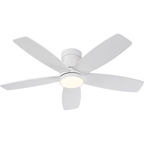 Ventilateur de plafond avec LED et télécommande, 5 pales réversibles blanc et bois clair, 3 températures, 6 vitesses, moteur DC silencieux CHICFURN (1/5)