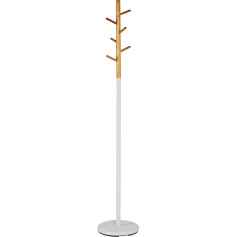 Portemanteau 30x30x175 cm en bois et métal blanc et naturel