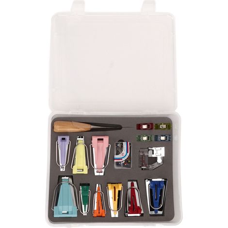 Lot de 9 dévideurs de biais avec pied presseur à encliqueter, poinçon de couture, outil de fabrication de biais pour patchwork et bricolage (1/5)