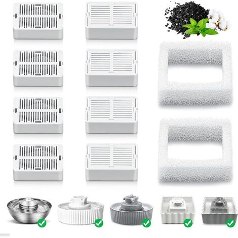 Filtres pour fontaines à eau pour animaux de compagnie – 8 préfiltres à charbon et 2 préfiltres en mousse pour fontaines à eau en porcelaine (8 paquets) (1/5)
