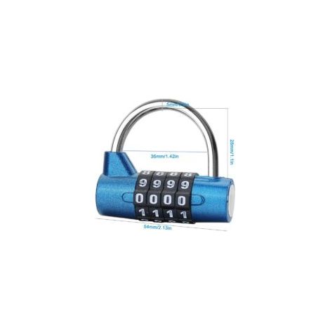 Cadenas à combinaison à 4 chiffres, serrure de casier de gym, serrure robuste réarmable, 54 mm/2,13quot, cadenas réarmable résistant à la rouille, (bleu) (1/5)