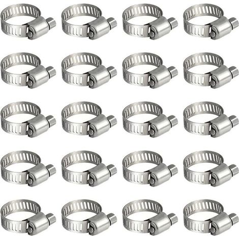 Lot de 20 colliers de serrage en acier inoxydable Colliers de serrage pour tuyau de carburant Pour plomberie automobile, piscine, voiture, étang et jardin (6-12 mm) (1/5)