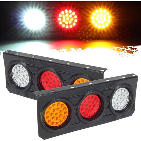 Kit de feux arrière ronds à LED 10 cm – Étanchéité IP68 – Tension 10-30V – Feu stop, clignotant, feu de recul – Support en fer (1/5)