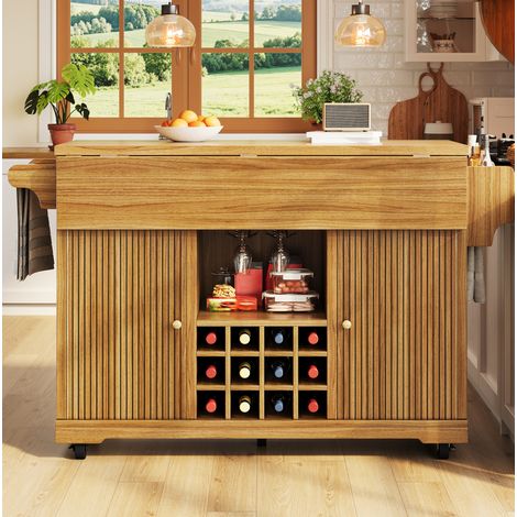 Mobile cucina mobile con contenitore e piano estensibile, marrone scuro OKMYHOME (1/5)