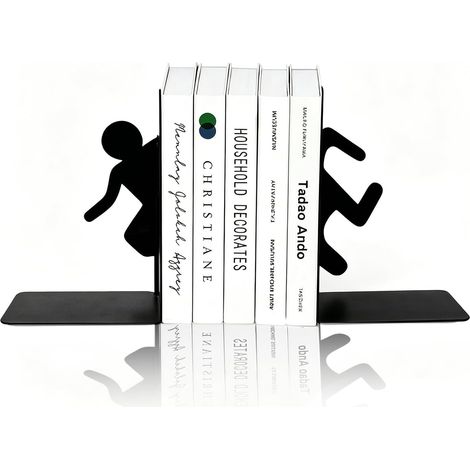 Serre-Livres Métalliques Décoratif, 1 Paire de Supports de Livres Noirs, Figurine de Coureur Robuste et Stable, Organiseur pour Étagère Bureau Bibliothèque, Idéal pour Les bibliophiles (1/5)