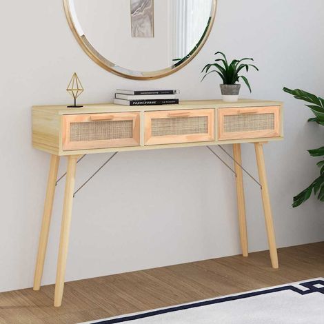 Console Table d'appoint - Meuble d'entrée Marron 105x30x75cm Bois massif pin /rotin naturel BV298475 - BonneVie (1/5)