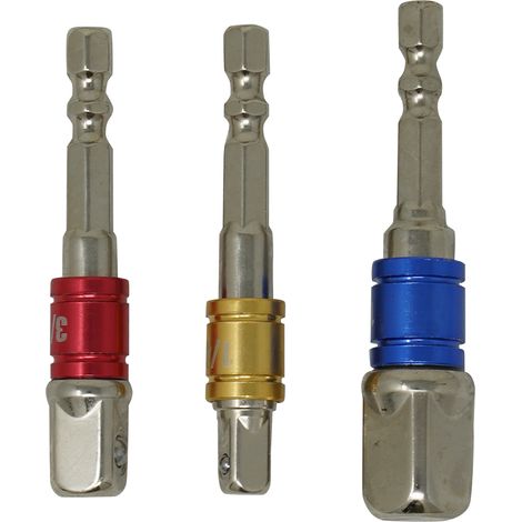 Dapetz ® 3 Pieces Impact Socket Adapter Drill Extension Colorful Set Hex Shank Power Drilling High Speed Nut Driver 1/4" - 65mm, 3/8" - 65mm and 1/2" - 72mm Drive (1/5)