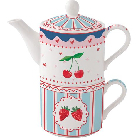 SET TAZA Y TETERA 280 ML PORCELANA FRUIT MANIA + CAJA REGALO