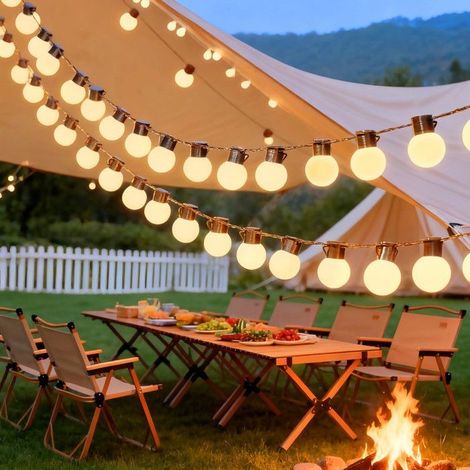 Guirlande Lumineuse Extérieure Solaire 5m 20 LED G50 Blanc Incassables avec Télécommande Minuteur, Étanche IP44 Jardin Terrasse Fête (1/5)