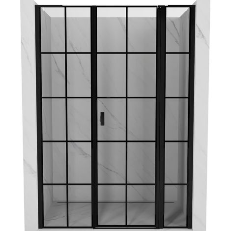 Mexen Mist L porte de douche pivotante droite 135 cm, grille noire, noir - 8A4L-135-001-70-77-P (1/4)