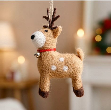 Ornement suspendu renne en feutrine 7×13 cm, décoration sapin de Noël style artisanal (1/3)