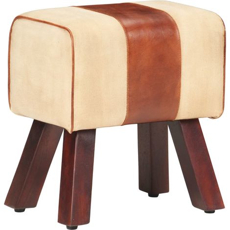 Banc 38 cm Marron Toile et cuir véritable (1/5)
