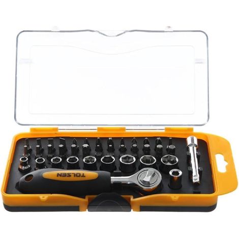 SET 30PZ CRICCHETTO DA 1/4" CON BUSSOLE E INSERTI MISTI