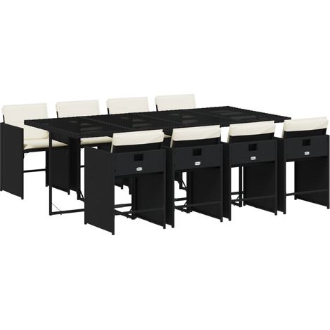 vidaXL Set da Pranzo da Giardino 9 pz con Cuscini Nero in Polyrattan