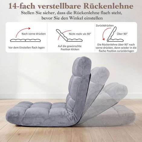 Folding floor chair/armchair with adjustable backrest and high-density foam, 66.5 x 53 x 53 cm, grey (1/5)