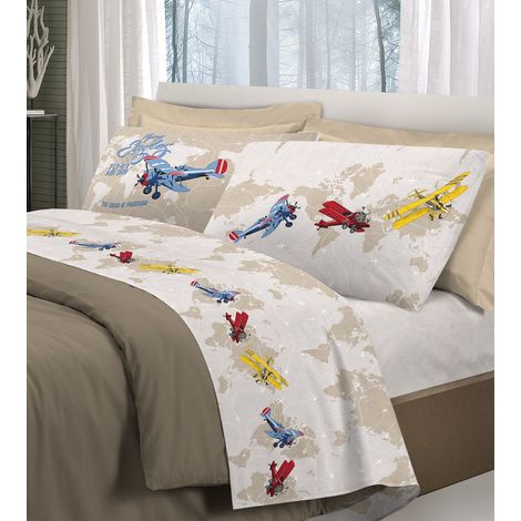 Completo letto con stampa fotografica 100% cotone 3 misure parure Linea Aerei Rosso - Matrimoniale (1/3)