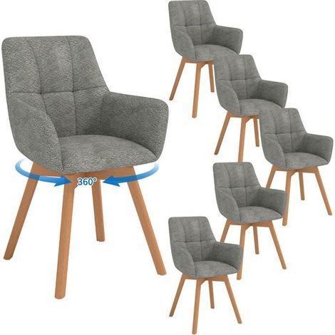 WAFTING Lot de 6 Chaises de Salle à Manger Pivotantes 360°, Accoudoirs et Pieds Bois, Dossier en Fausse Laine d’Agneau.Gris Foncé. (1/5)