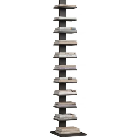 Bibliothèque haute moderne à 11 niveaux, gain de place, style industriel, 34,5 x 41,5 x 163,5 cm, noire (1/5)