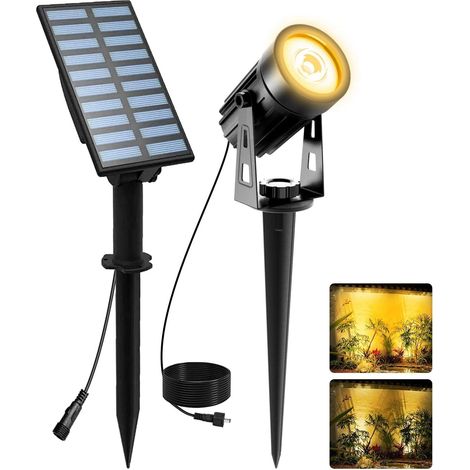 Lampe solaire de jardin - Lumière blanche chaude - 2 modes d'éclairage + tête de lampe orientable à 270° - 1 pièce - Jardin/Terrasse/Piscine - Noir (1/5)