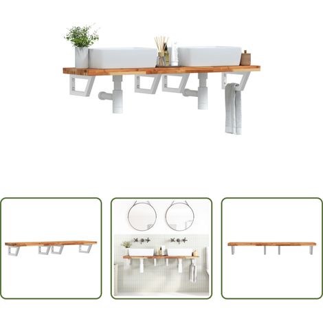 Wandmontage - Waschbeckenregal Wandmontage Stahl und Akazienholz (1/5)