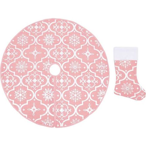 Jupe de sapin de Noël de luxe avec chaussette, rose, 90 cm, en tissu (1/5)