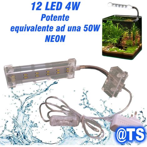 TrAdE Shop Traesio - Lampada Plafoniera Led Per Acquario Luce 3w Bordo Vasca Vetro Piante Pesci -