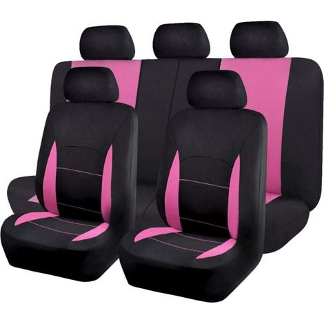 Housses de siège auto universelles Rose et Noir, lot complet, compatibles airbags (1/5)