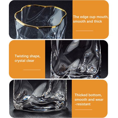 Contrôle à réception en entrepôt : vérification des défauts sur le bord des verres ménagers, des verres à eau irréguliers, des verres à whisky et des verres à bière. Matériau : verre. (1/5)