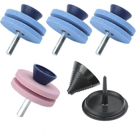 Ecleanfy - 4 pièces Pierre à aiguiser Double Couche Tondeuse à Gazon Affûteuse de Lame pour perceuse avec équilibreur de Lame pour perceuse à Main Power Drill (1/4)
