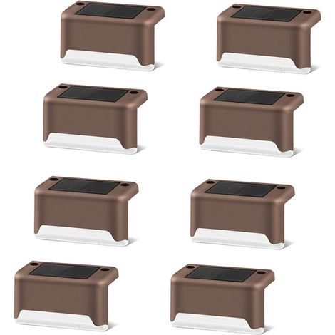 Lot de 8 lampes solaires LED étanches IP65 pour jardin, allée, terrasse, escaliers, clôtures (marron) (1/5)