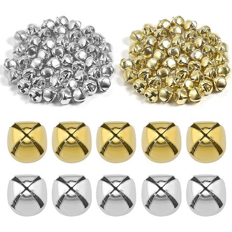 100pcs Nol Jingle Bells(50 Pices D'argent Et 50 Pices D'or, 1,2 Cm), Mtal Petites Clochettes Grelots Pour La Dcoration De Nol La Maison Du Festiv (1/5)