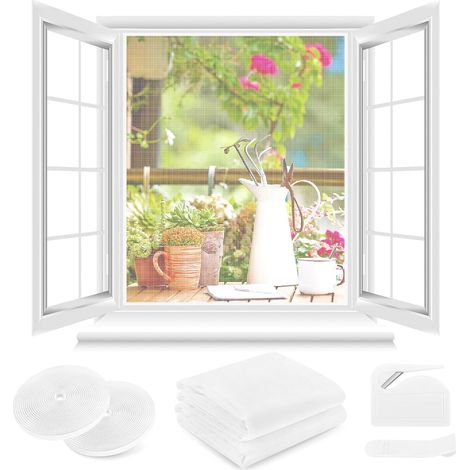 Moustiquaire Fenêtre 2 Ensembles - 150 x 150 CM - BLANC, Aucun perçage n'est nécessaire, AVEC Découpeur, Adhésif, Découpable à la Dimension Souhaitée