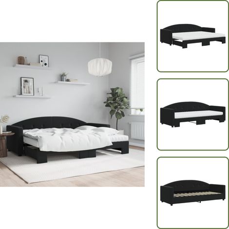 The Living Store Tagesbett Ausziehbar mit Matratzen Schwarz 80x200 cm Samt - Sofa - Schlafsofa - Gästebett - Tagesbett - Doppelbett (1/5)