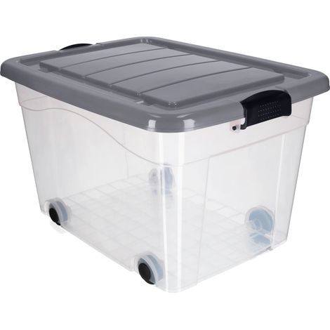 Conteneur de stockage, grande capacité, design empilable, Gris Clair, L (1/5)