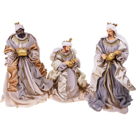 Re Magi in 3 statue in resina per presepe, vestiti in tessuto da 36 cm decorazione -Beige e Blu (1/4)
